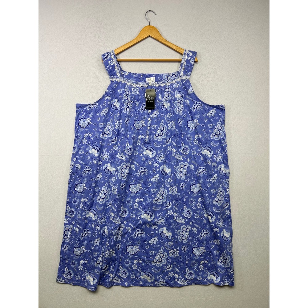 Cottagecore Aria Collection Womens 4X Blue Floral Sleeveless Lace Nightgown